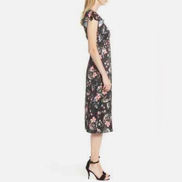 AVEC LES FILLES Floral Satin & Chiffon Midi Wrap Dress - Picture 3 of 14